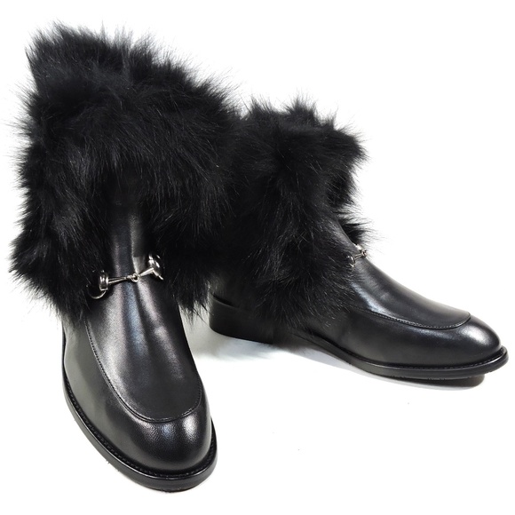 ALESSANDRO DI MARIA 🇮🇹 WOMEN'S BLACK LEATHER & FUR WINTER FASHION BOOTIE - Picture 4 of 8